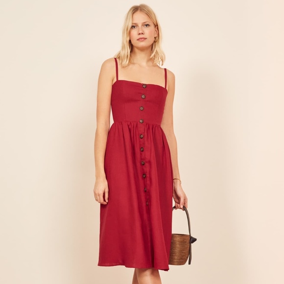 reformation red linen dress
